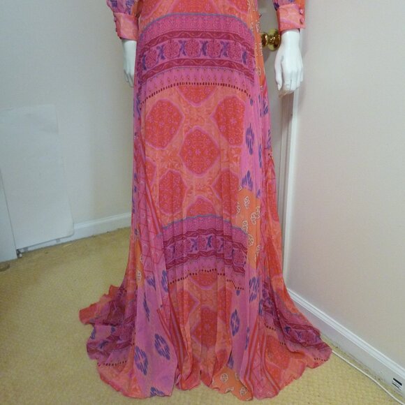 Teri Jon By Rickie Freeman Chiffon Floral Pleated Maxi Gown - Picture 8 of 14